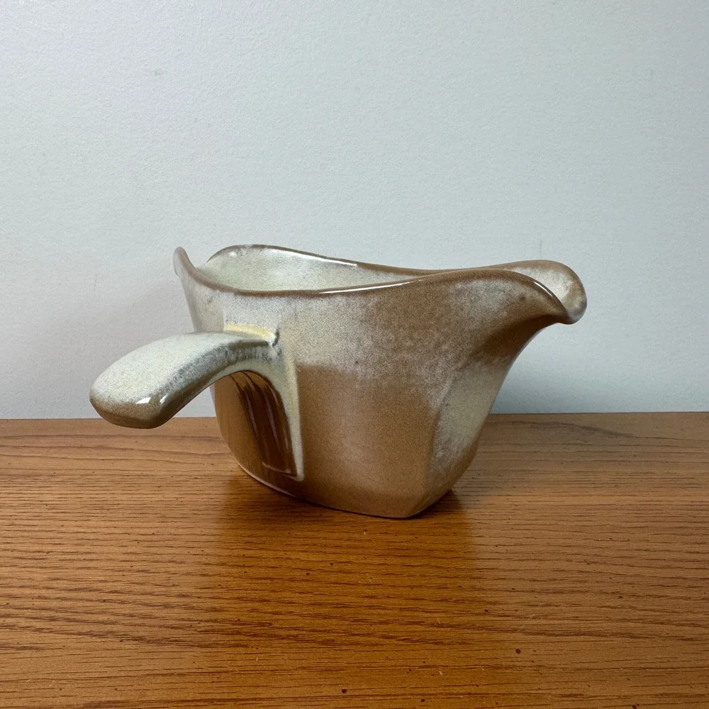 Frankoma Pottery Gravy Boat 6S Light Beige‎ Brown Drip Glaze Mid Century